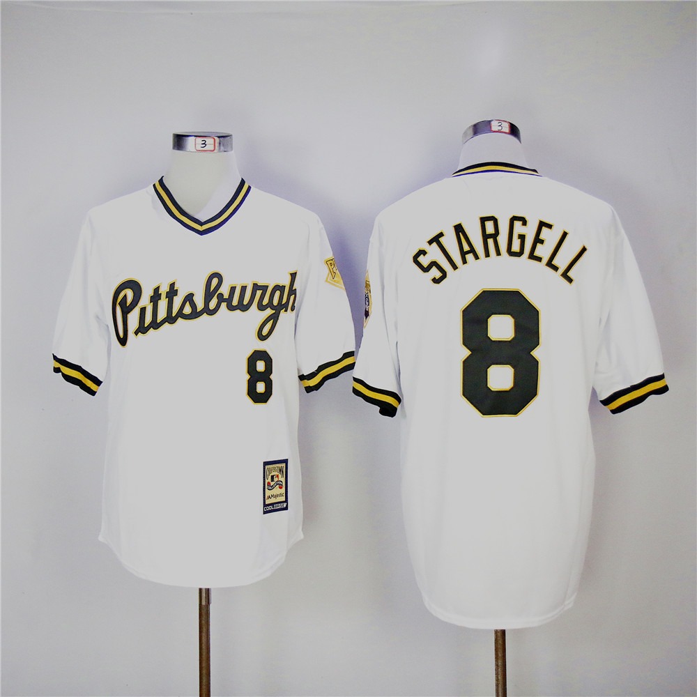 Men Pittsburgh Pirates #8 Stargell White Throwback MLB Jerseys